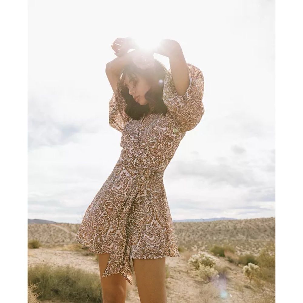 NWT MINKPINK Jedda Wrap Mini Dress in Rust Paisley Multi, Size XS